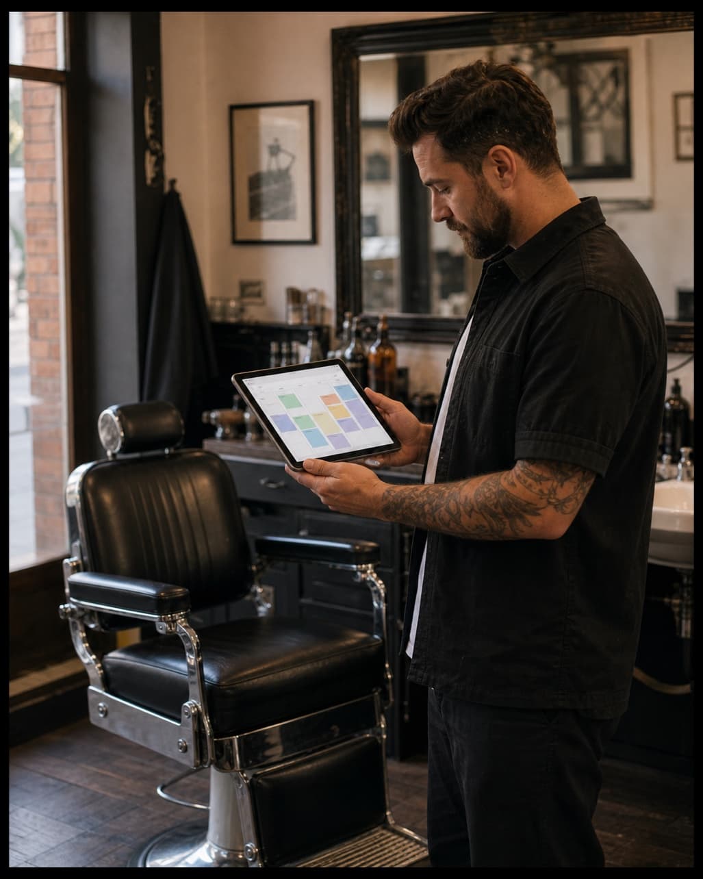 An independent barber checking an organised appointment diary
